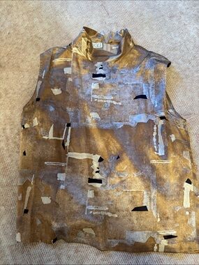Vintage Basile Metallic Abstract Print Silk Sleeveless Top in Gold & Black